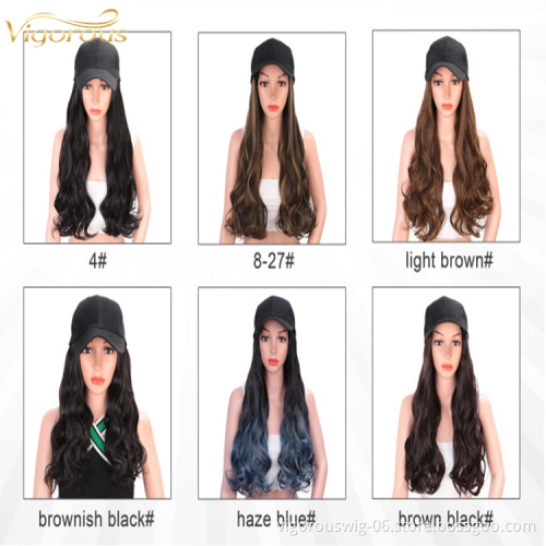 Long Wave curly Baseball Hat Wig Brown Wholesale Black Women Wig Hats Hair Wavy Extensions Wig